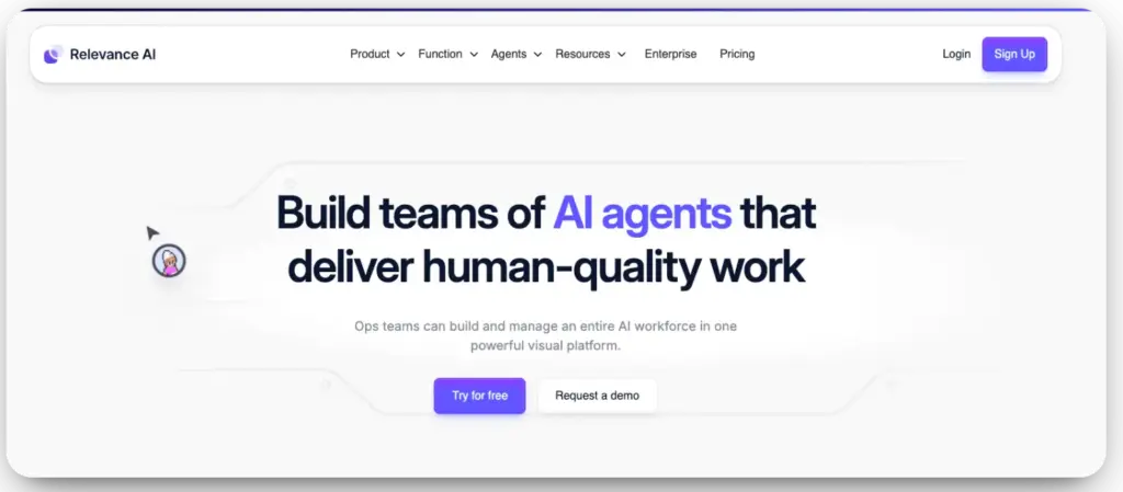 Screenshot of Relevance AI Homepage