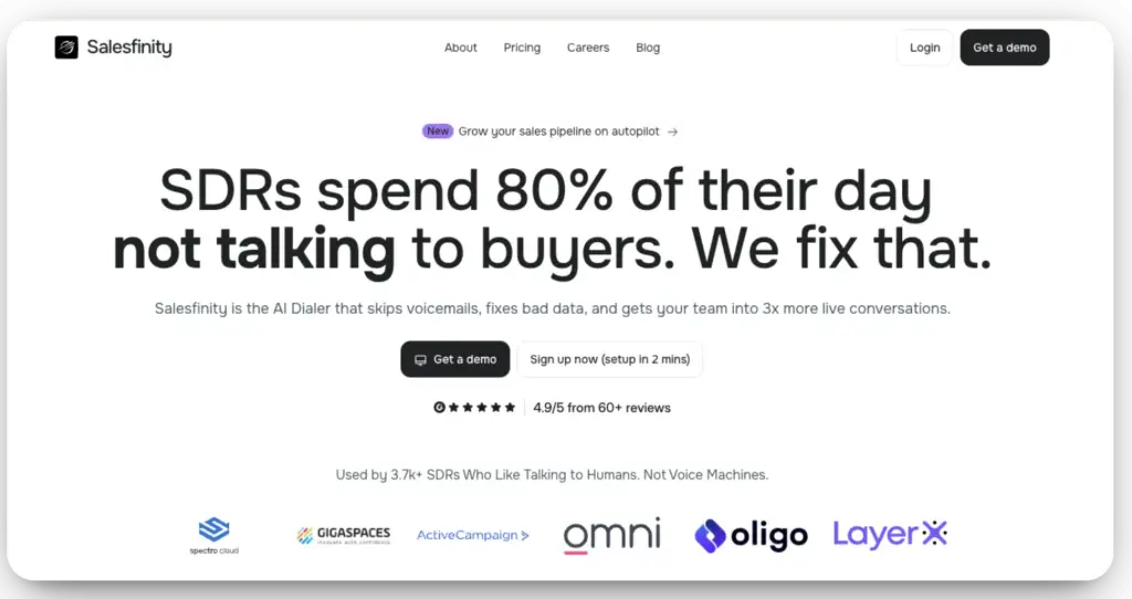Screenshot of Salesfinity Homepage