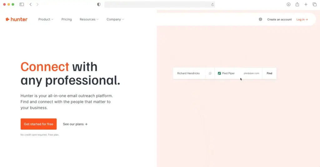 Hunter.io Homepage Screenshot